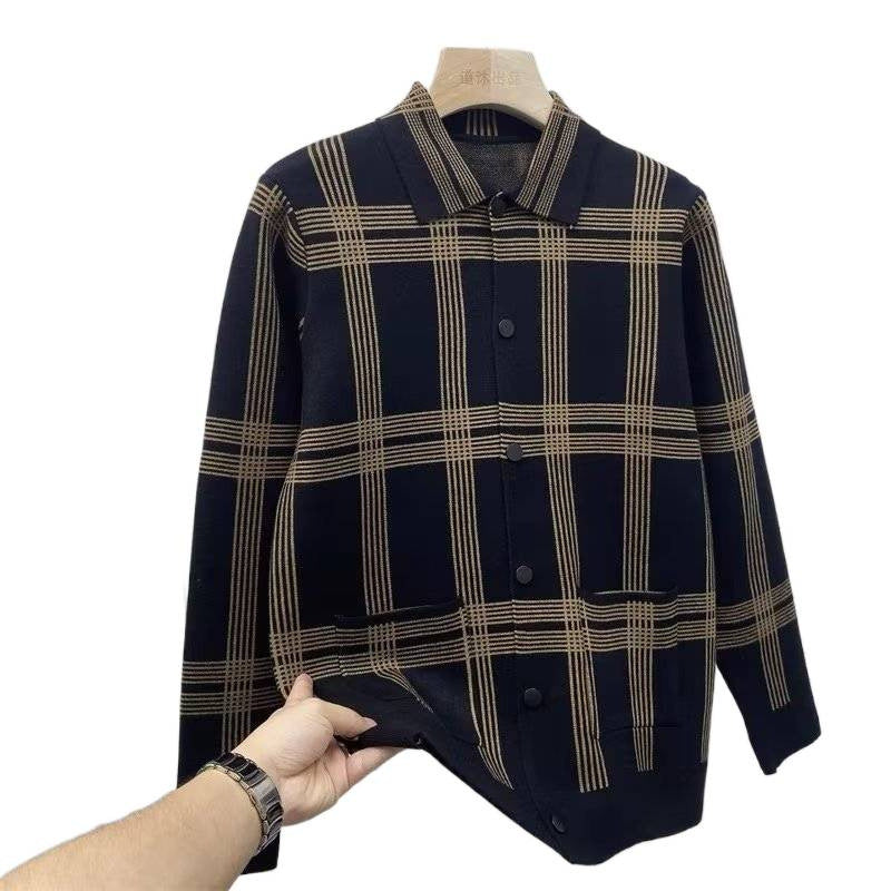 Herren Leichtes Strick-Übergangshemdjacke mit Karomuster und aufgesetzten Taschen Shop Nory