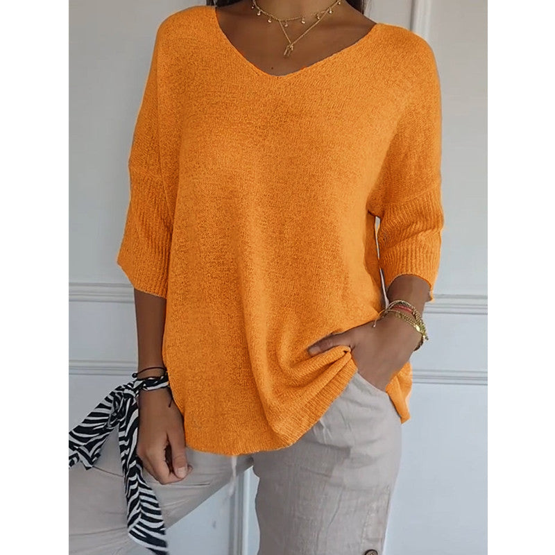 Damen nan locker sitzender V-Ausschnitt Feinstrickpullover mit dreiviertelÄrmeln Shop Nory