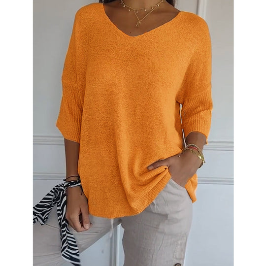 Damen nan locker sitzender V-Ausschnitt Feinstrickpullover mit dreiviertelÄrmeln Shop Nory