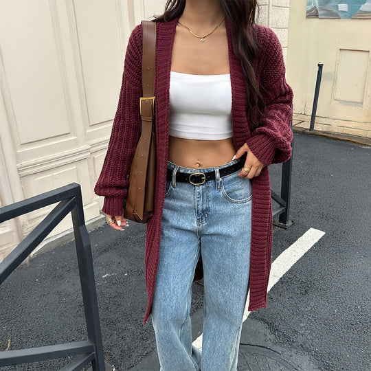 Damen nan lange Grobstrick-Cardigan mit offener Front und Ballonärmeln Shop Nory