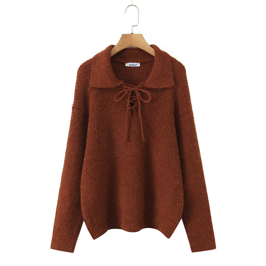 Damen Kuscheliger Strickpullover mit breitem Polokragen und Kordelbindung Shop Nory