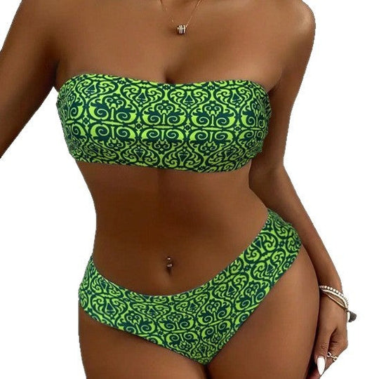 Damen Bandeau-Bikini mit elegantem Muster Shopnory