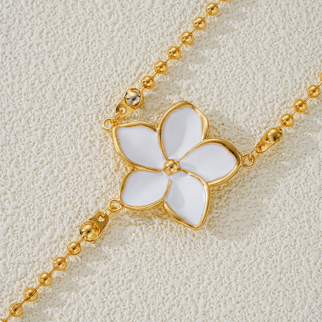Damen Halskette mit floralen Anhängern und Perlen Shop Nory