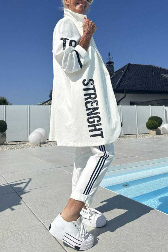 Length Letter Printed Trenchcoat und Hose Zweiteiler Satz