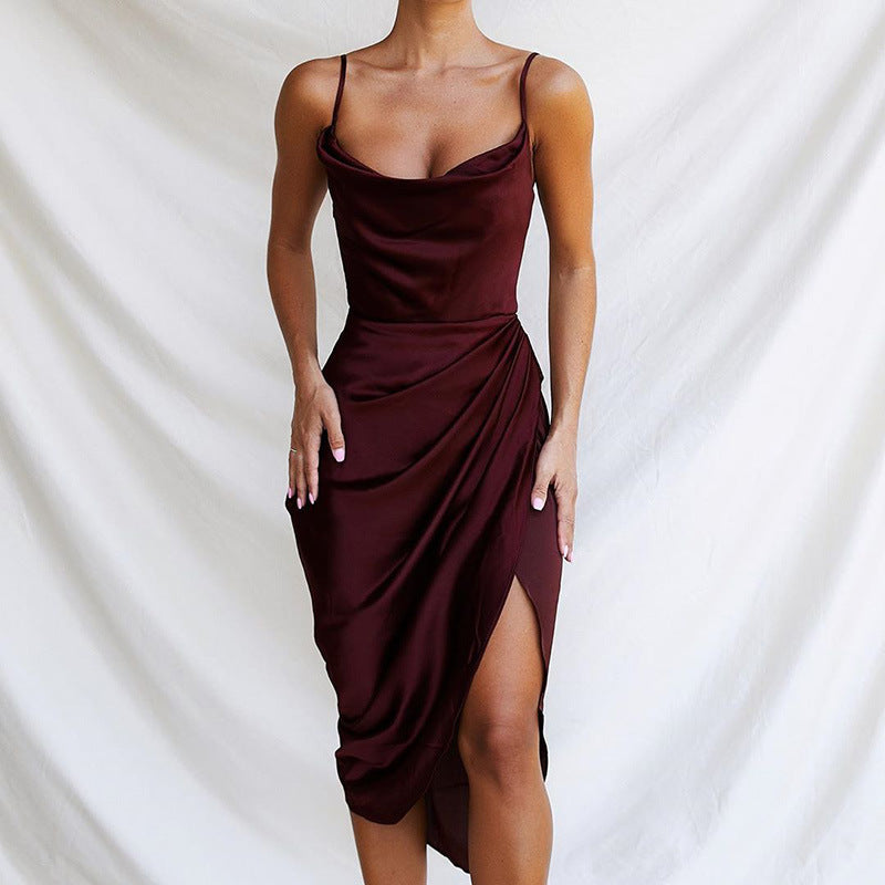 Damen Elegantes und figurbetontes Satin-Cocktailkleid mit hohem Schlitz