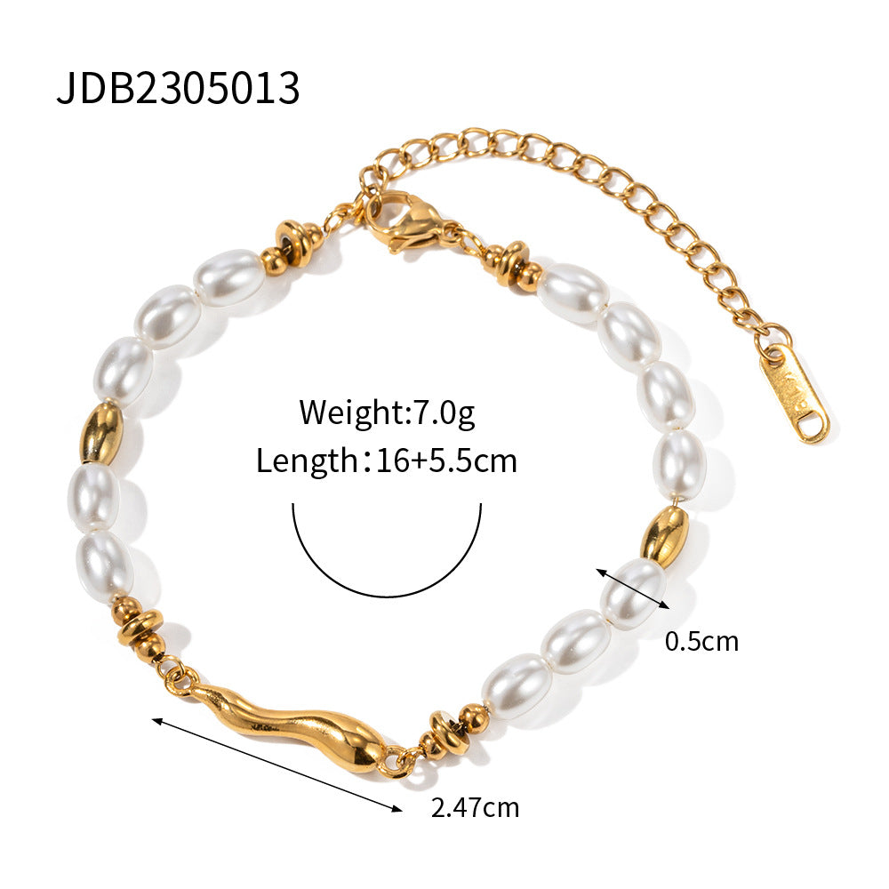 Damen Armband mit eleganten Perlen und modischen Verbindungselementen Shop Nory