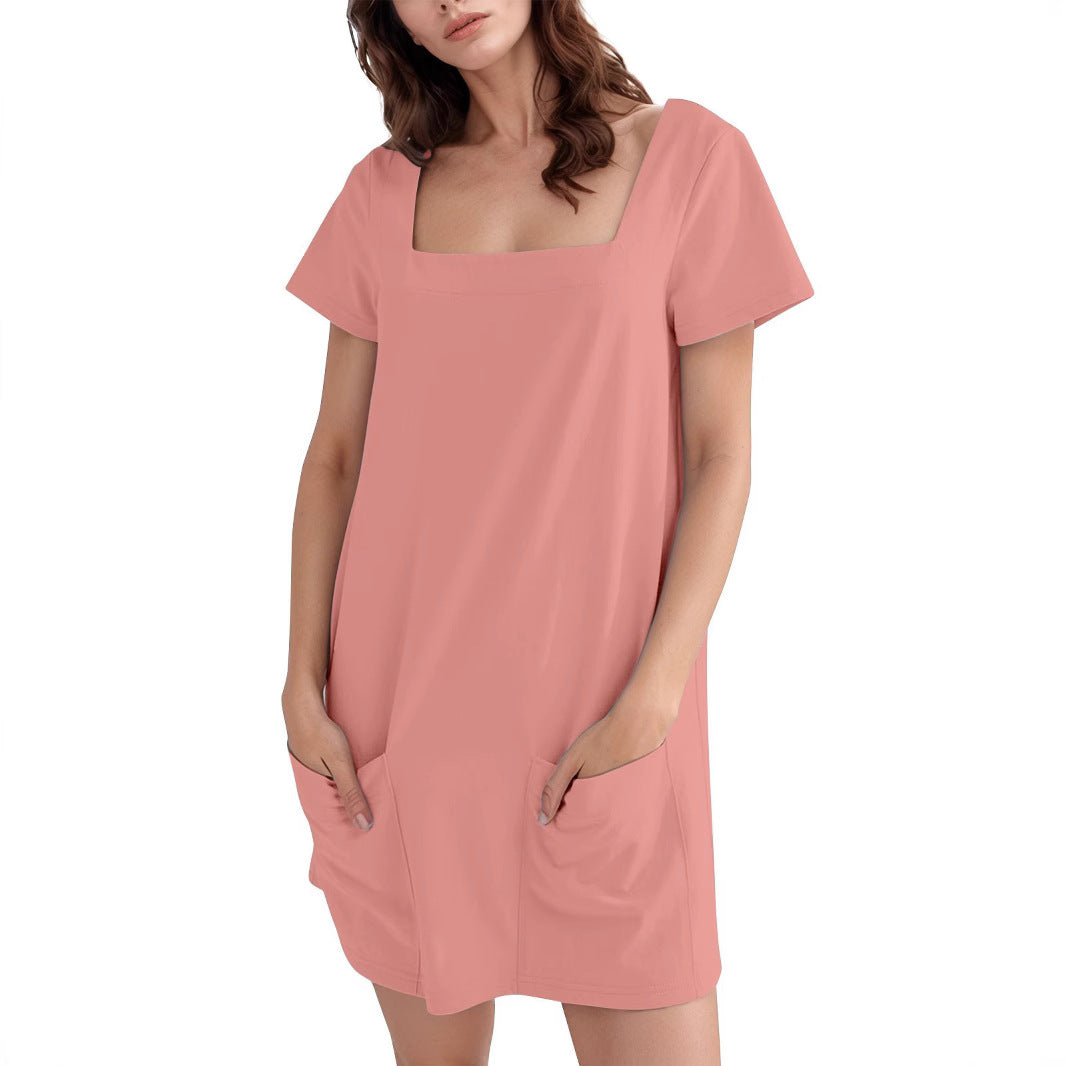 Damen Lockeres Sommerkleid mit Quadrat-Ausschnitt und praktischen Taschen