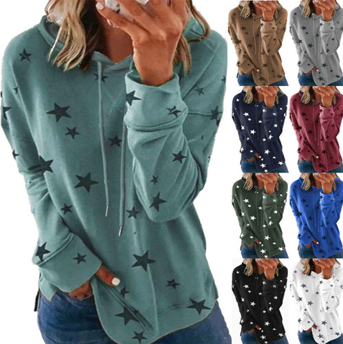 Damen Oversize-Kapuzenpullover aus weichem Baumwollmix mit Sternenprint Shop Nory