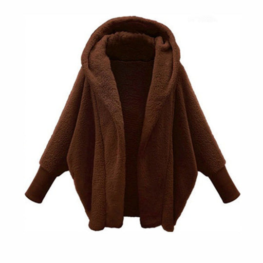 Damen Kuscheliger Oversize-Kapuzencardigan aus Teddyfleece mit Fledermausärmeln Shop Nory
