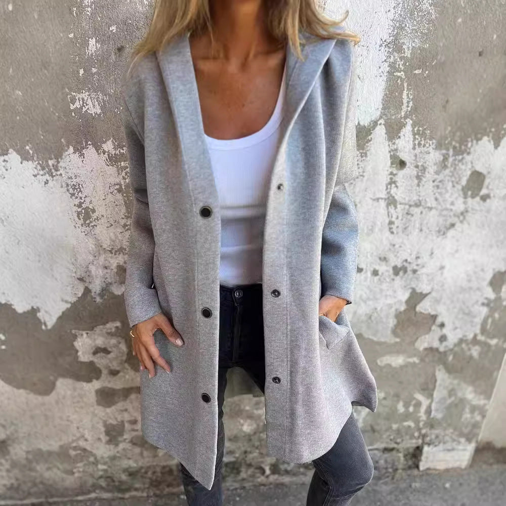 Damen Kapuzen‑Mantel mit Druckknöpfen und Oversize‑Silhouette Shop Nory