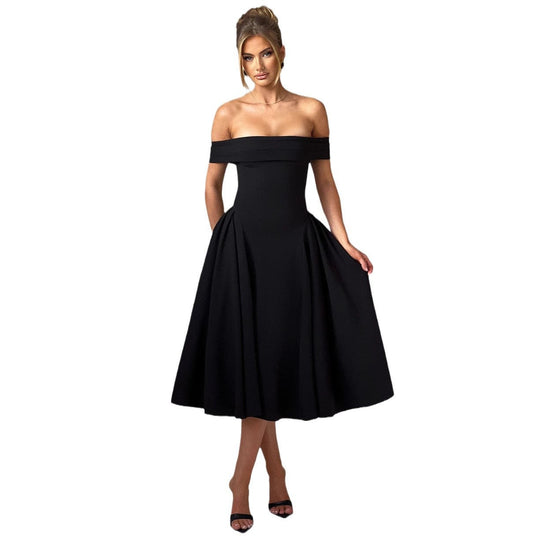 Damen Cocktailkleid mit schulterfreiem Design und voluminösem Rock