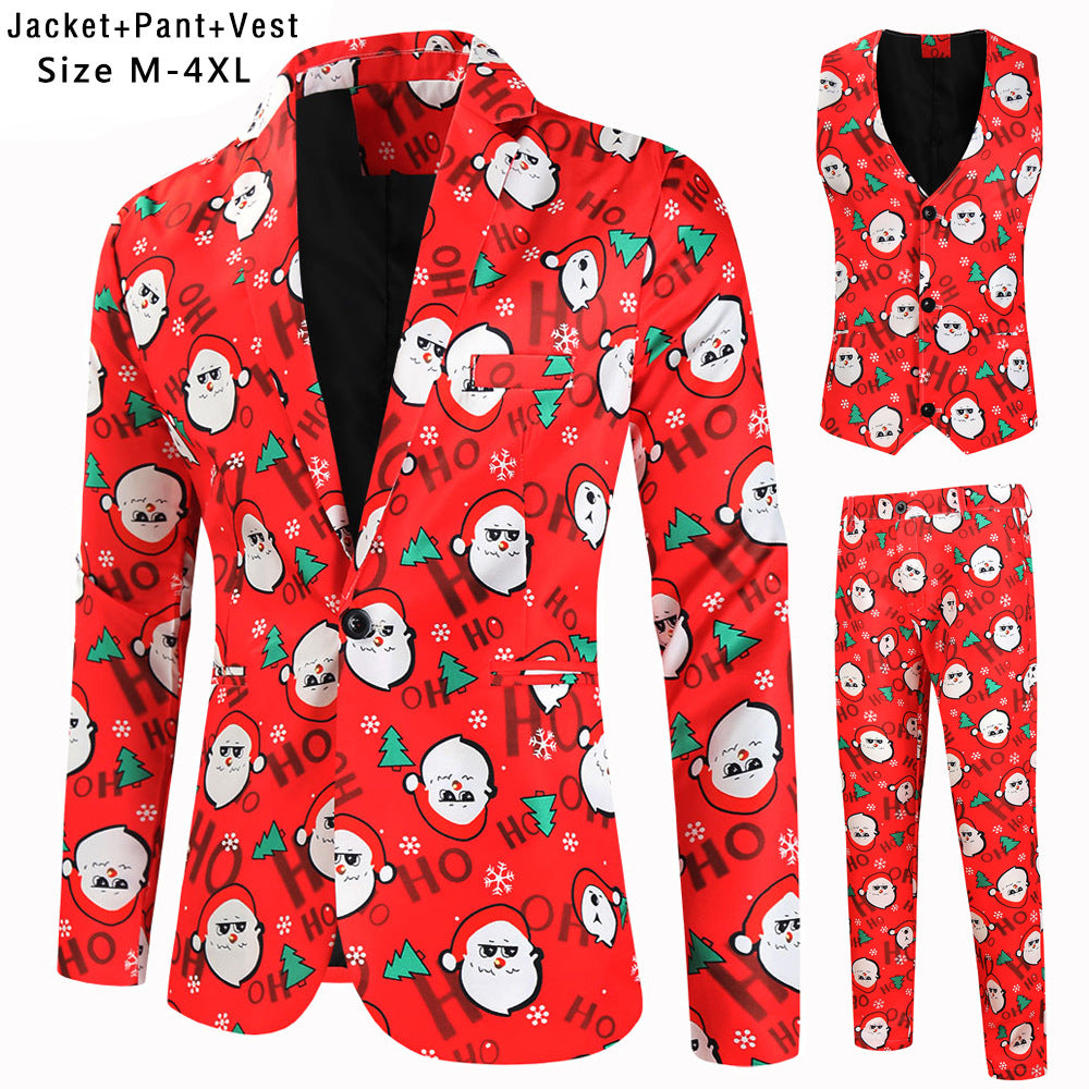 Herren Weihnachtsanzug-Set mit gemustertem Sakko, Weste und Hose Shop Nory
