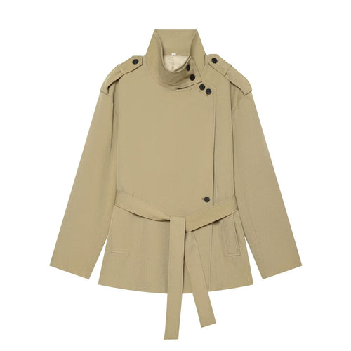 Damen Kurztrench im leichten Gabardine‑Stil mit asymmetrischem Knopfverschluss und Bindegürtel Shop Nory