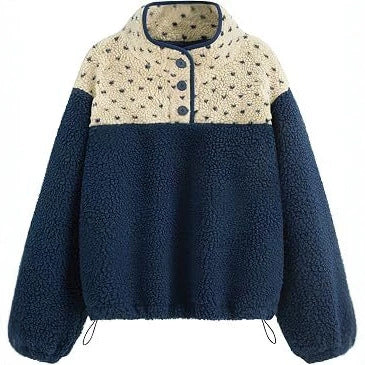 Damen Teddy-Fleece-Pullover mit Stehkragen, Druckknopfverschluss und Kordelzug Shop Nory