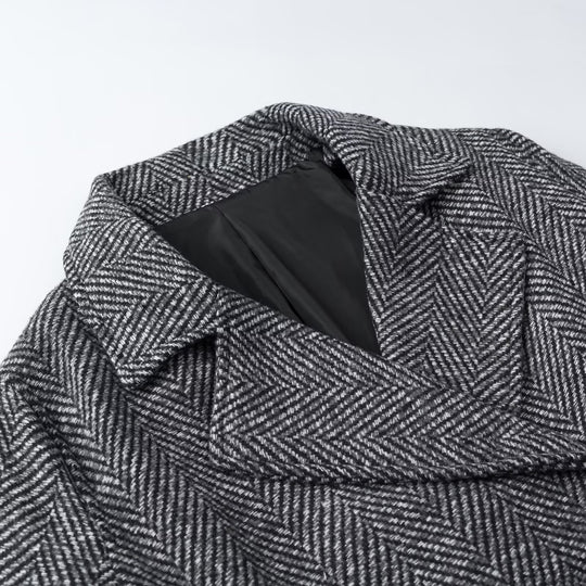 Damen Kurze Doppelreihige Fischgrät-Tweedjacke mit Reverskragen Shop Nory