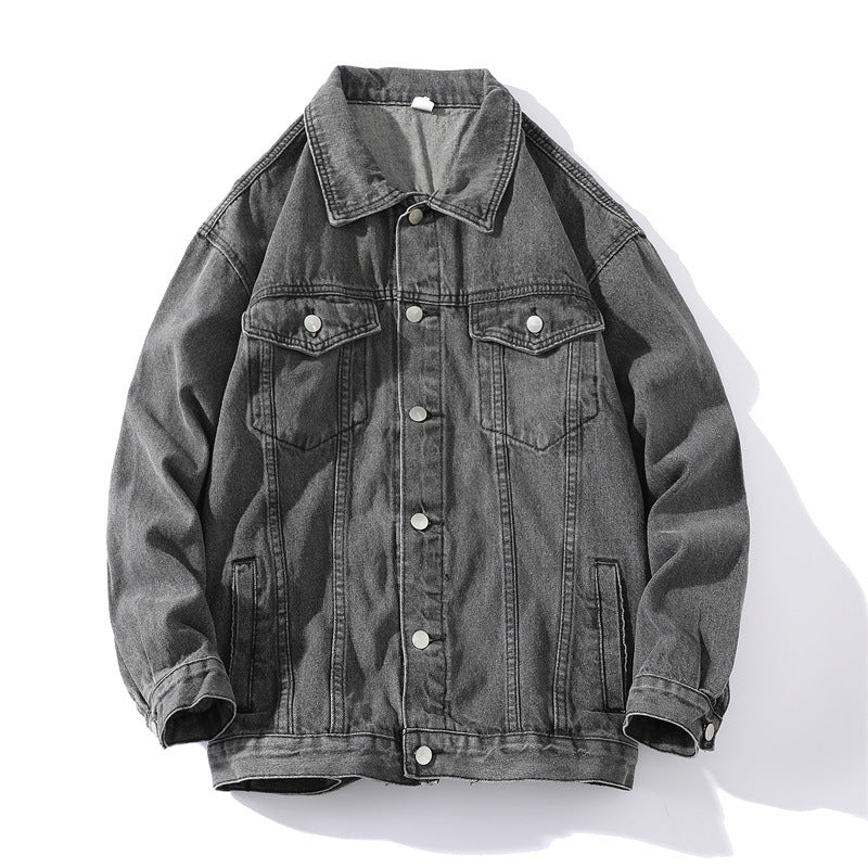 Unisex Oversize-Jeansjacke aus robustem Denim mit Druckknopfleiste Shop Nory