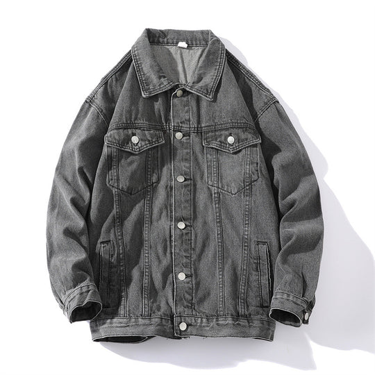 Unisex Oversize-Jeansjacke aus robustem Denim mit Druckknopfleiste Shop Nory
