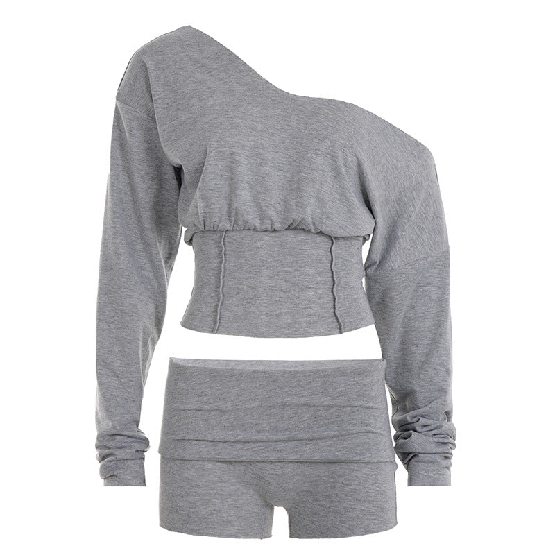 Damen nan asymmetrisches einschulteriges Lounge-Set mit tailliertem gerafftem Crop-Top und hochgeschnittenen Umschlag-Shorts Shop Nory