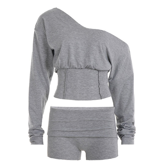 Damen nan asymmetrisches einschulteriges Lounge-Set mit tailliertem gerafftem Crop-Top und hochgeschnittenen Umschlag-Shorts Shop Nory