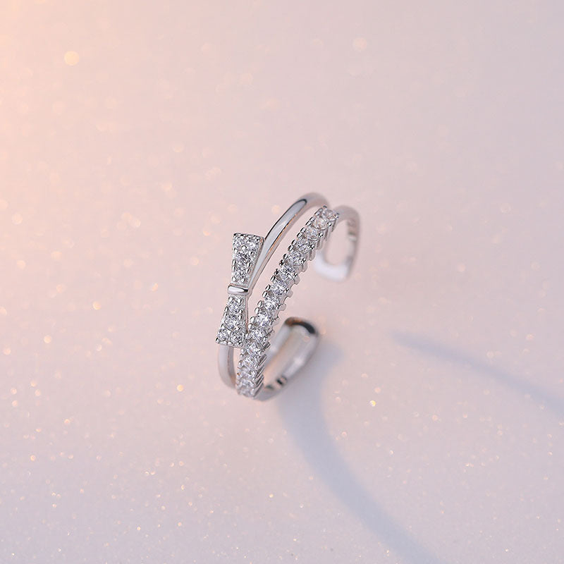 Damen zierlicher Doppelschicht-Ring mit funkelnden Zirkonia Shop Nory