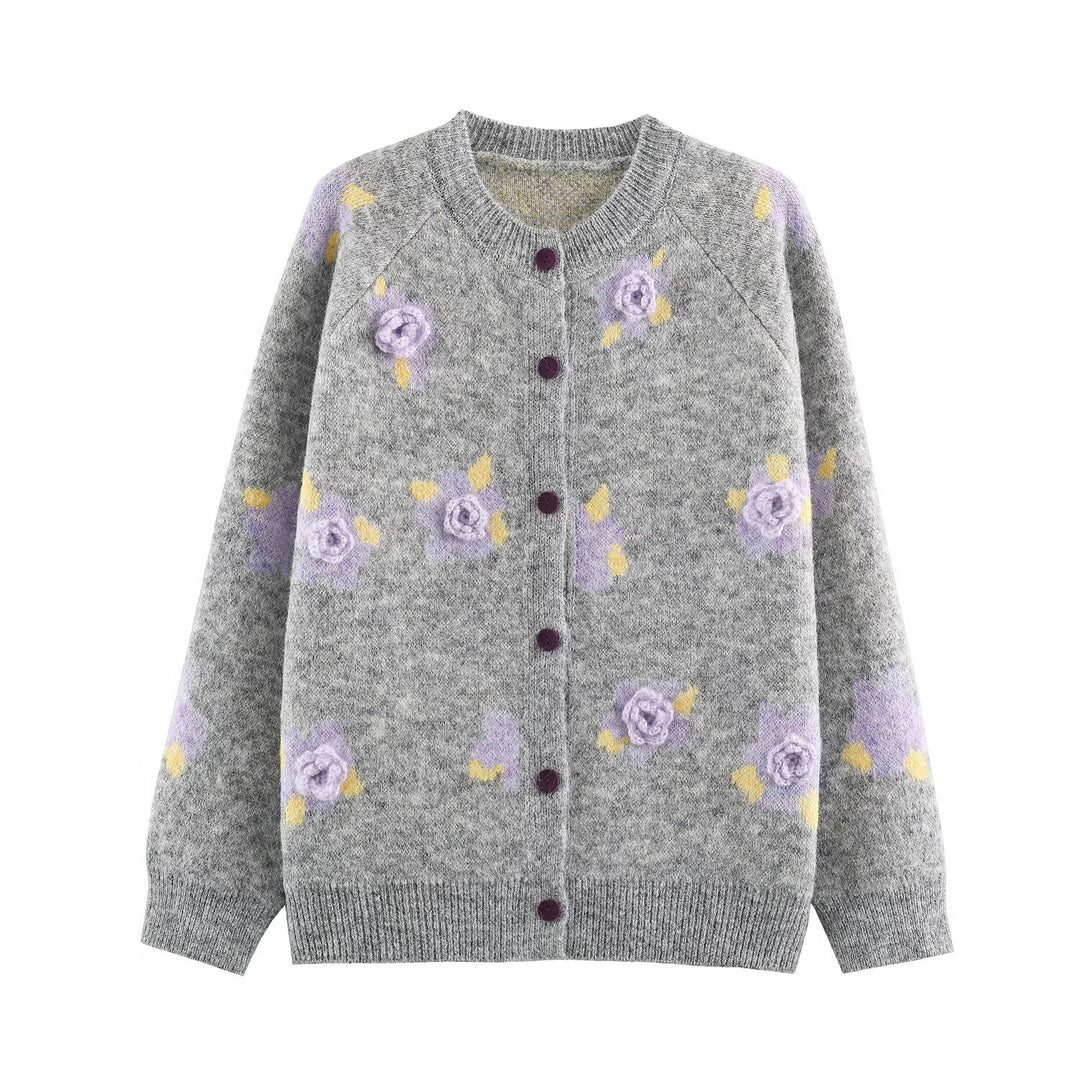 Damen Feinstrick-Zweiteiler Cardigan mit Blumen-Jacquard und tailliertem A-Linien Strickrock Shop Nory