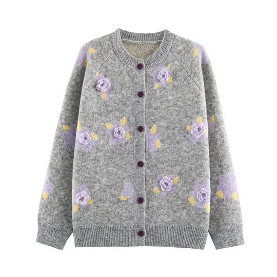 Damen Feinstrick-Zweiteiler Cardigan mit Blumen-Jacquard und tailliertem A-Linien Strickrock Shop Nory