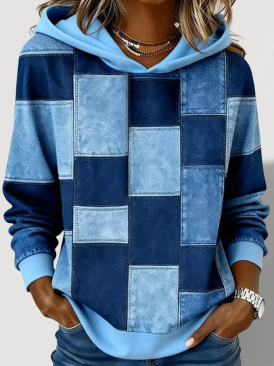 Damen Modischer Kapuzenpullover mit Patchwork-Design