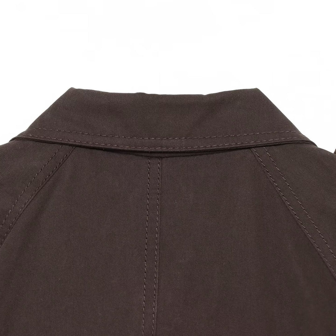 Damen Kurzer Trenchcape mit Taillengürtel, Epauletten und aufgesetzten Taschen Shop Nory