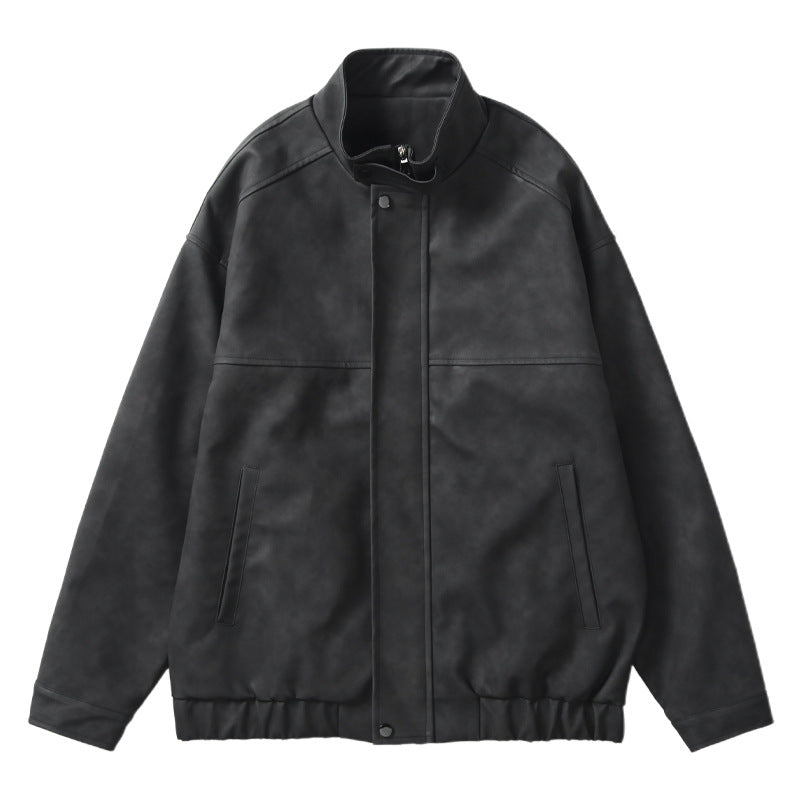 Herren Boxy Lederoptik-Blouson mit verdeckter Reißverschlussleiste, Stehkragen und elastischem Bund Shop Nory