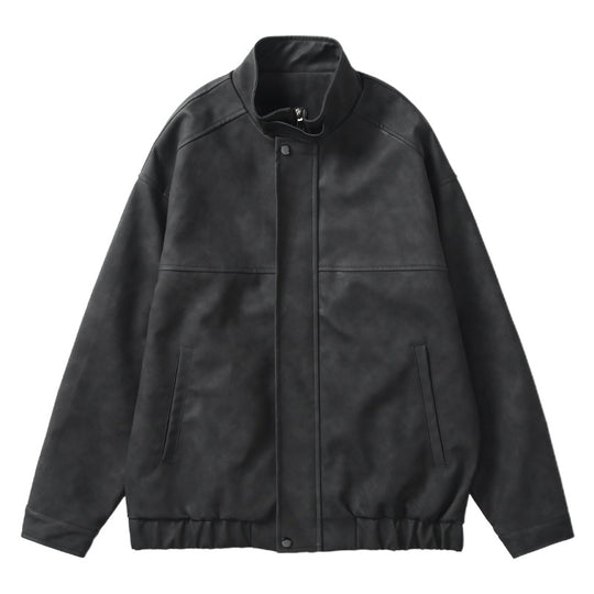 Herren Boxy Lederoptik-Blouson mit verdeckter Reißverschlussleiste, Stehkragen und elastischem Bund Shop Nory