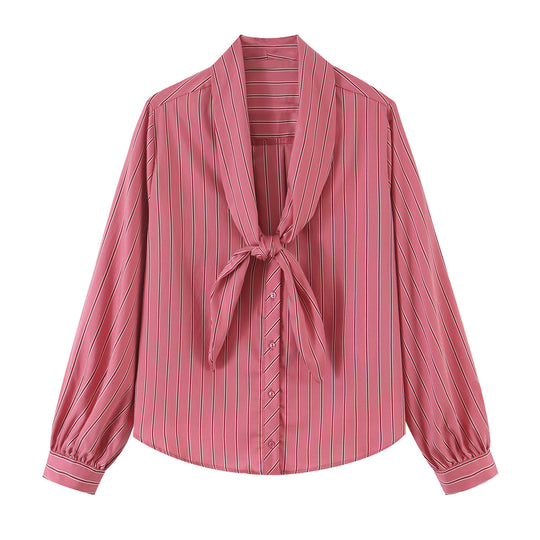 Damen Bluse mit Schleifenkragen, durchgehender Knopfleiste und Ballonärmeln Shop Nory