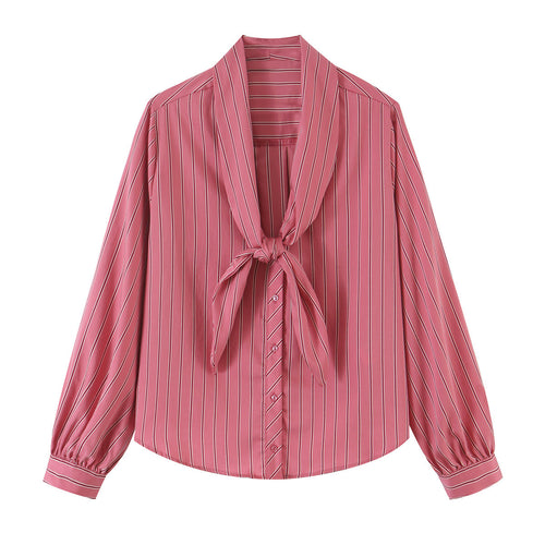 Damen Bluse mit Schleifenkragen, durchgehender Knopfleiste und Ballonärmeln Shop Nory