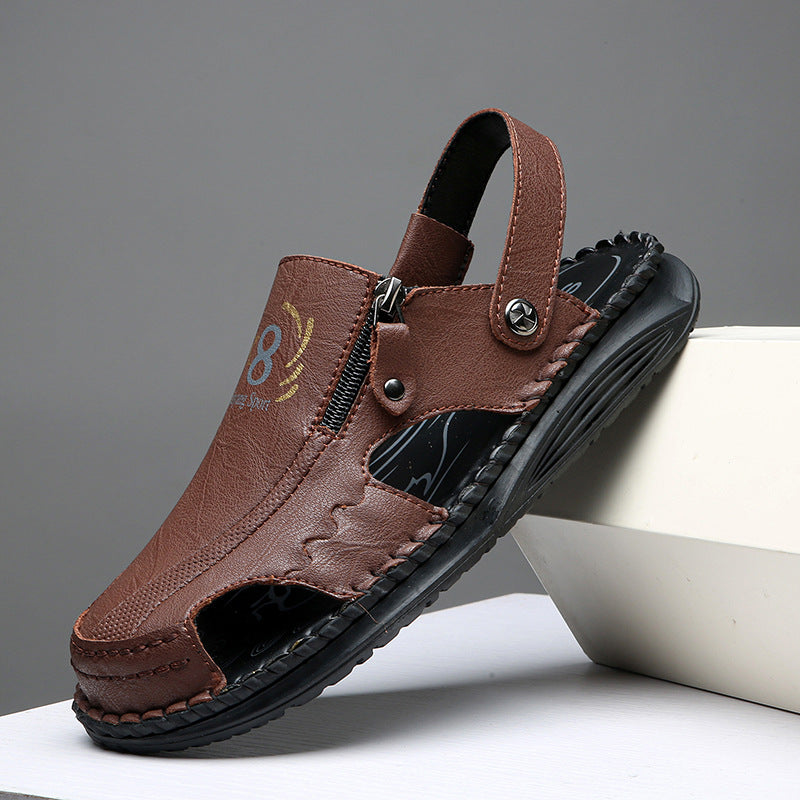 Herren orthopädische Leder-Sandalen mit verstellbarem Riemensystem