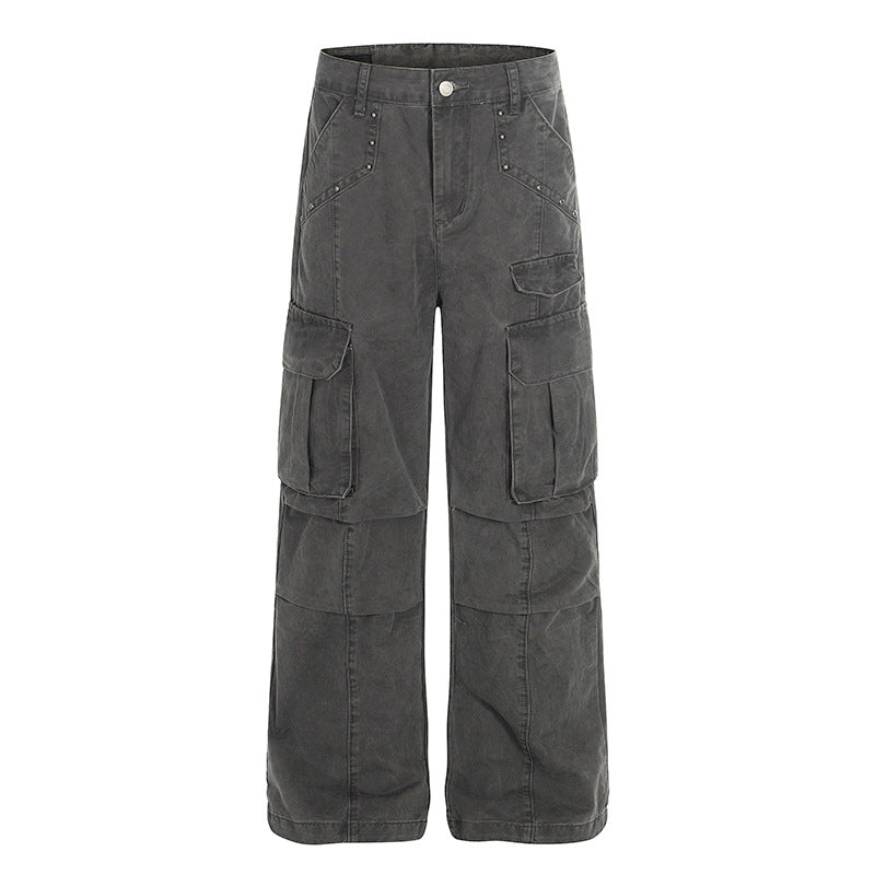 Damen Hochtaillierte Utility-Cargohose im eingewaschenen Look mit weitem Bein Shop Nory