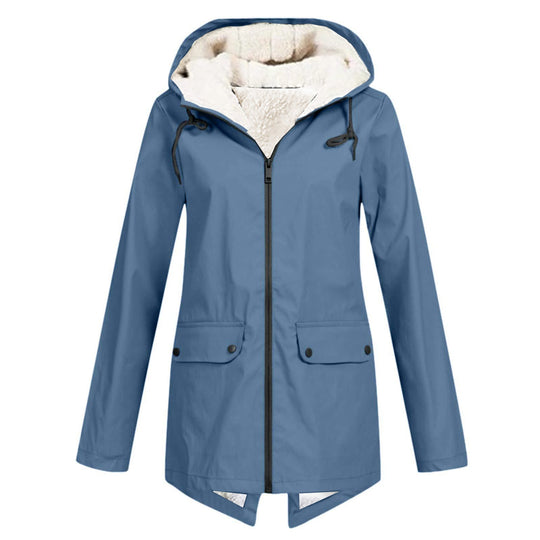 Damen wetterfeste und gefütterte Regenjacke mit verstellbarem Kapuzenkragen