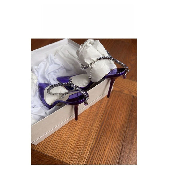 Damen Spitz zulaufende Metallic‑Mules mit strassbesetztem Knöchelriemen Shop Nory