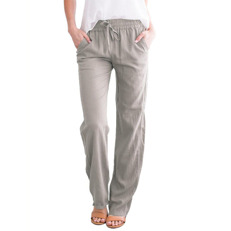 Damen Leichte Leinenoptik Palazzo-Hose mit Gummibund, Tunnelzug und Eingrifftaschen Shop Nory