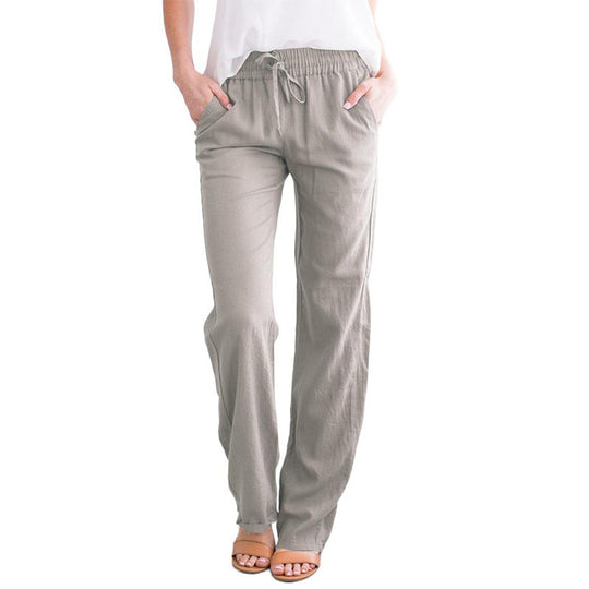 Damen Leichte Leinenoptik Palazzo-Hose mit Gummibund, Tunnelzug und Eingrifftaschen Shop Nory