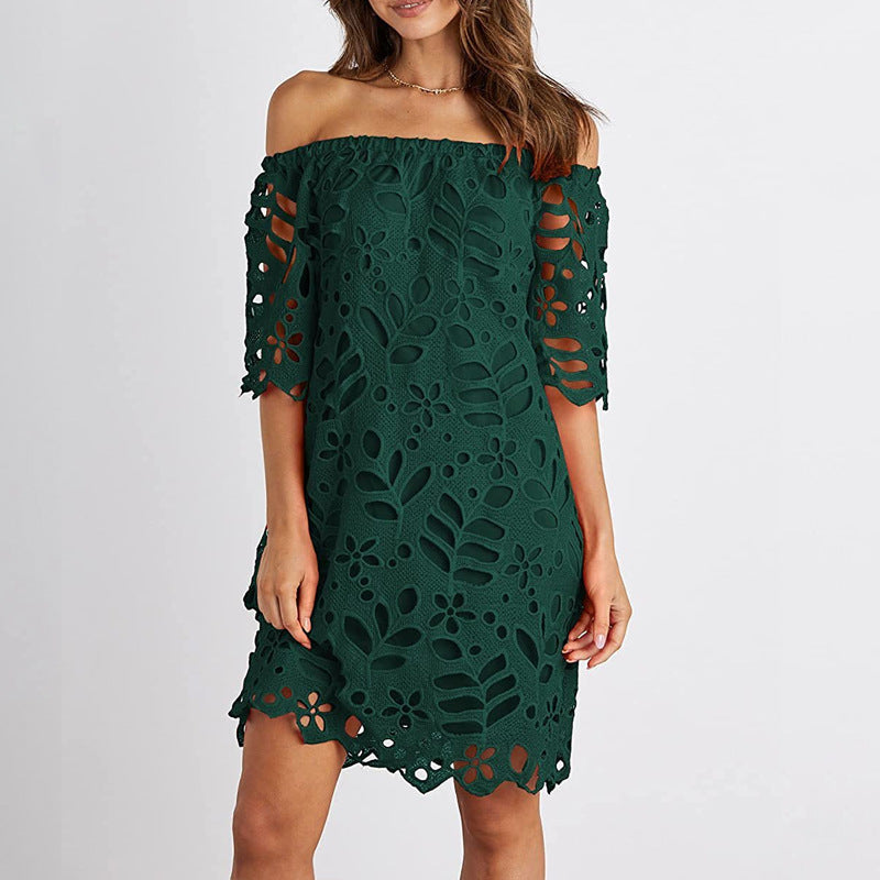 Damen Off-Shoulder Kleid mit floralen Cut-Outs und luftigen Ärmeln