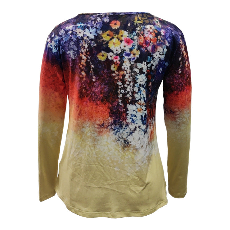 Damen Langärmeliges A-Linien-Shirt mit floralem Aquarellprint und Rundhals Shop Nory