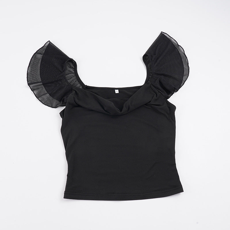 Damen elegantes Top mit schulterfreien Rüschendetails