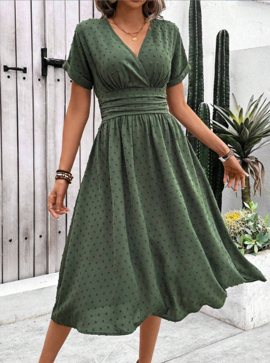 Damen Midikleid mit V-Ausschnitt und Taillenakzent