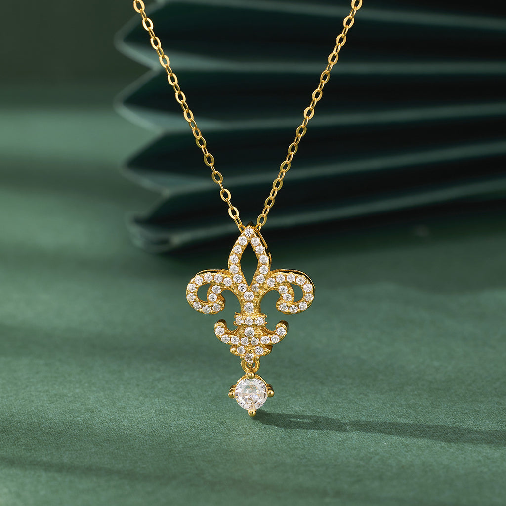 Damen elegante Halskette mit filigranem Lilienanhänger und funkelnden Zirkonia Shop Nory