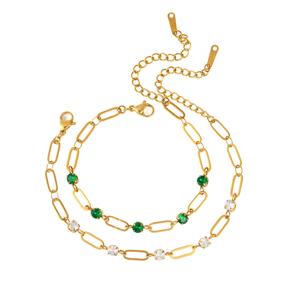Damen Armband mit funkelnden grünen Kristallen und eleganter Edelstahlverarbeitung Shop Nory
