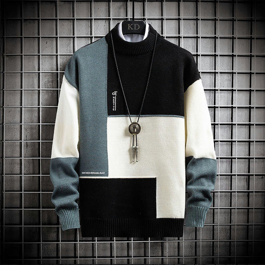 Herren blockfarbiger Oversize-Feinstrickpullover mit Stehkragen und gerippten Bündchen Shop Nory
