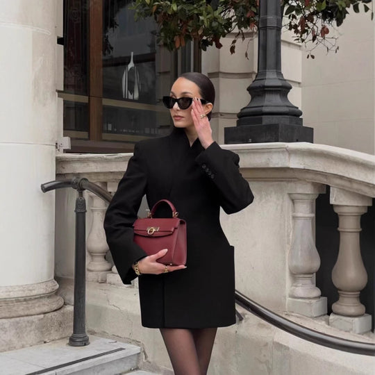 Damen strukturierter Blazer-Mantel mit hohem Kragen und Taillengürtel Shop Nory