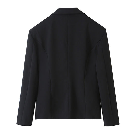 Damen Taillierter Kurzblazer mit dekorativem Metallknopf und Pattentaschen Shop Nory