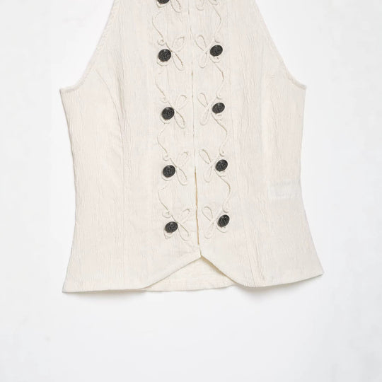 Damen Taillierte Weste mit Stehkragen und dekorativen Froschverschlüssen Shop Nory
