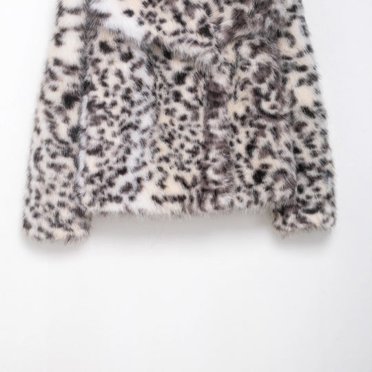 Damen Kurzer Kunstfellmantel mit Leopardenmuster und Schalkragen Shop Nory