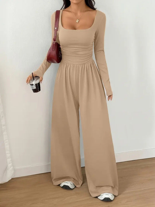 Damen Jumpsuit mit weitem Bein, eckigem Ausschnitt und geraffter Taillenpartie Shop Nory